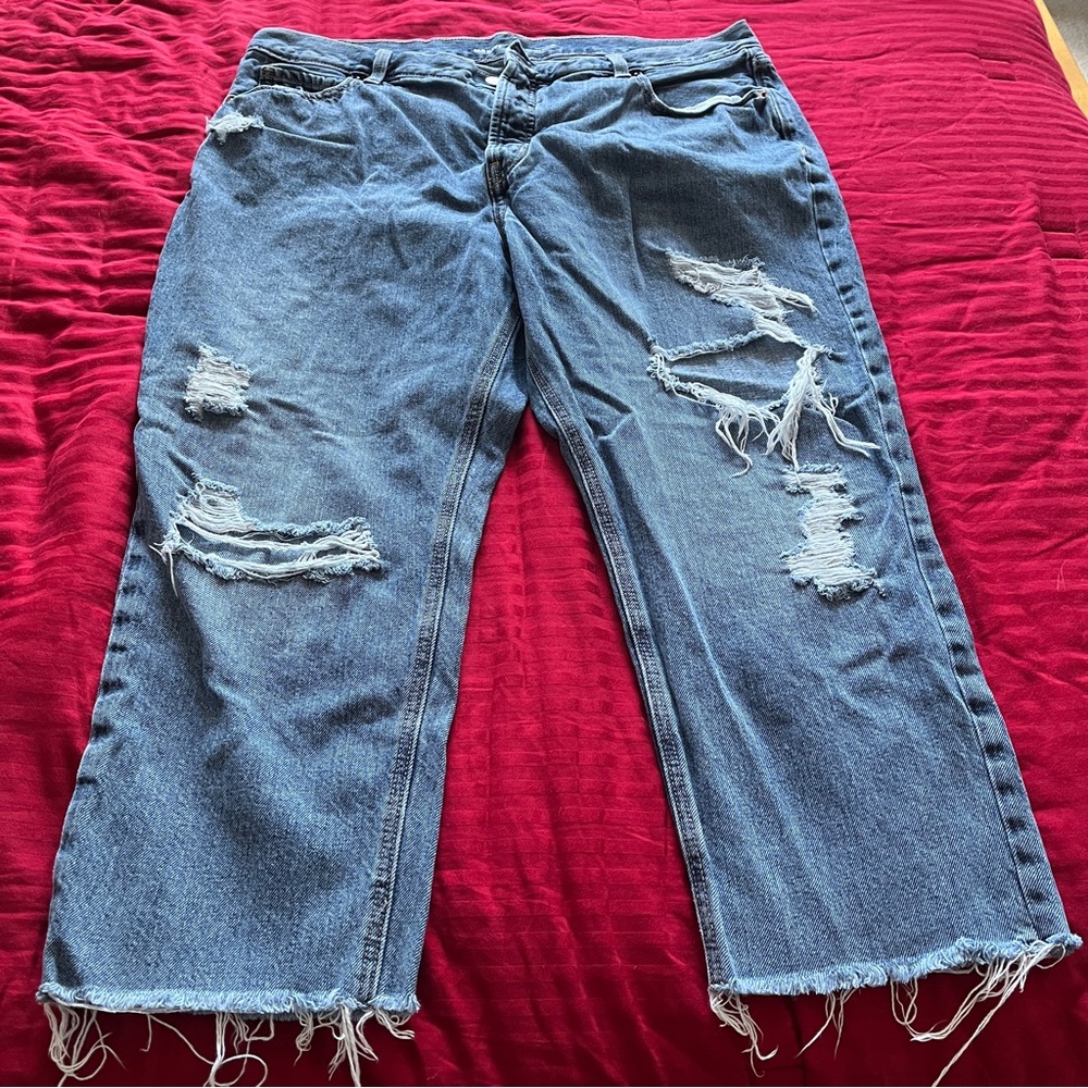Old Navy High Rise Slouchy Straight Distressed Blue Jeans for Women